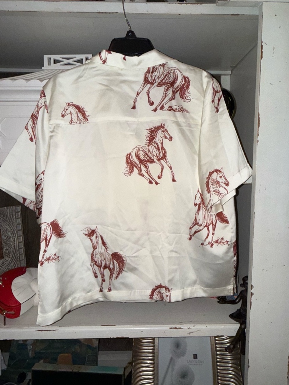 Le' AL.X horse print satin blouse nwt size large L - Picture 5 of 5